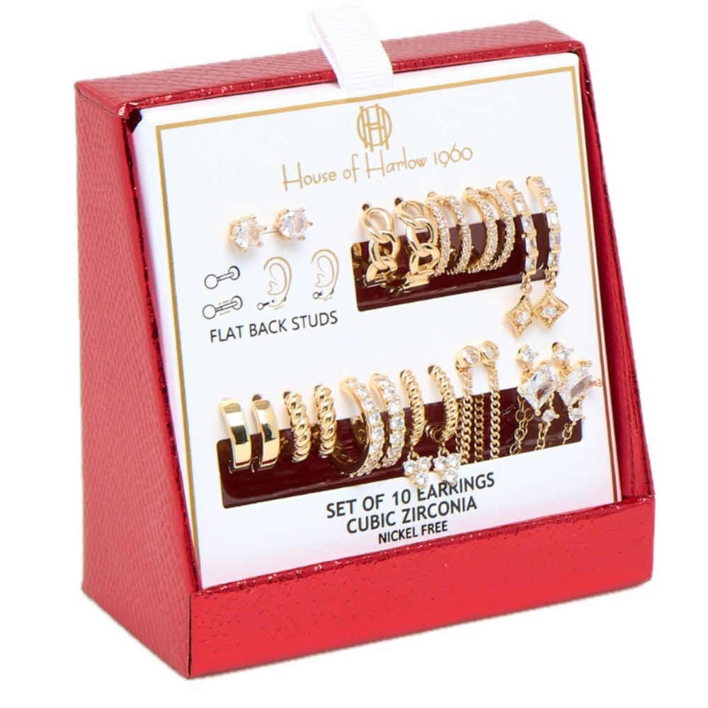 NWT ⚜️💖⚜️ House of Harlow 1960 Gorgeous Cubic Zirconia Earring Set of 10 pairs